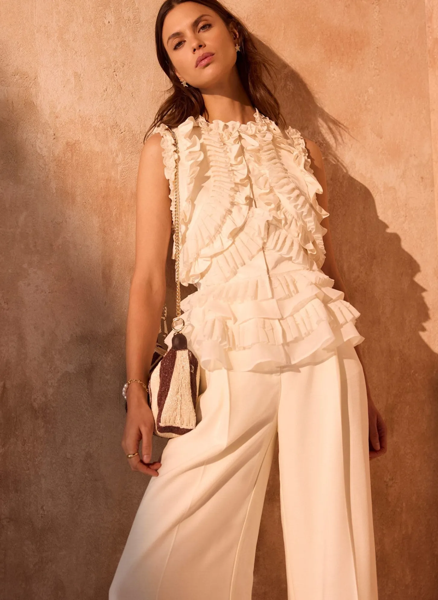 Cream Ruffle Detail Top