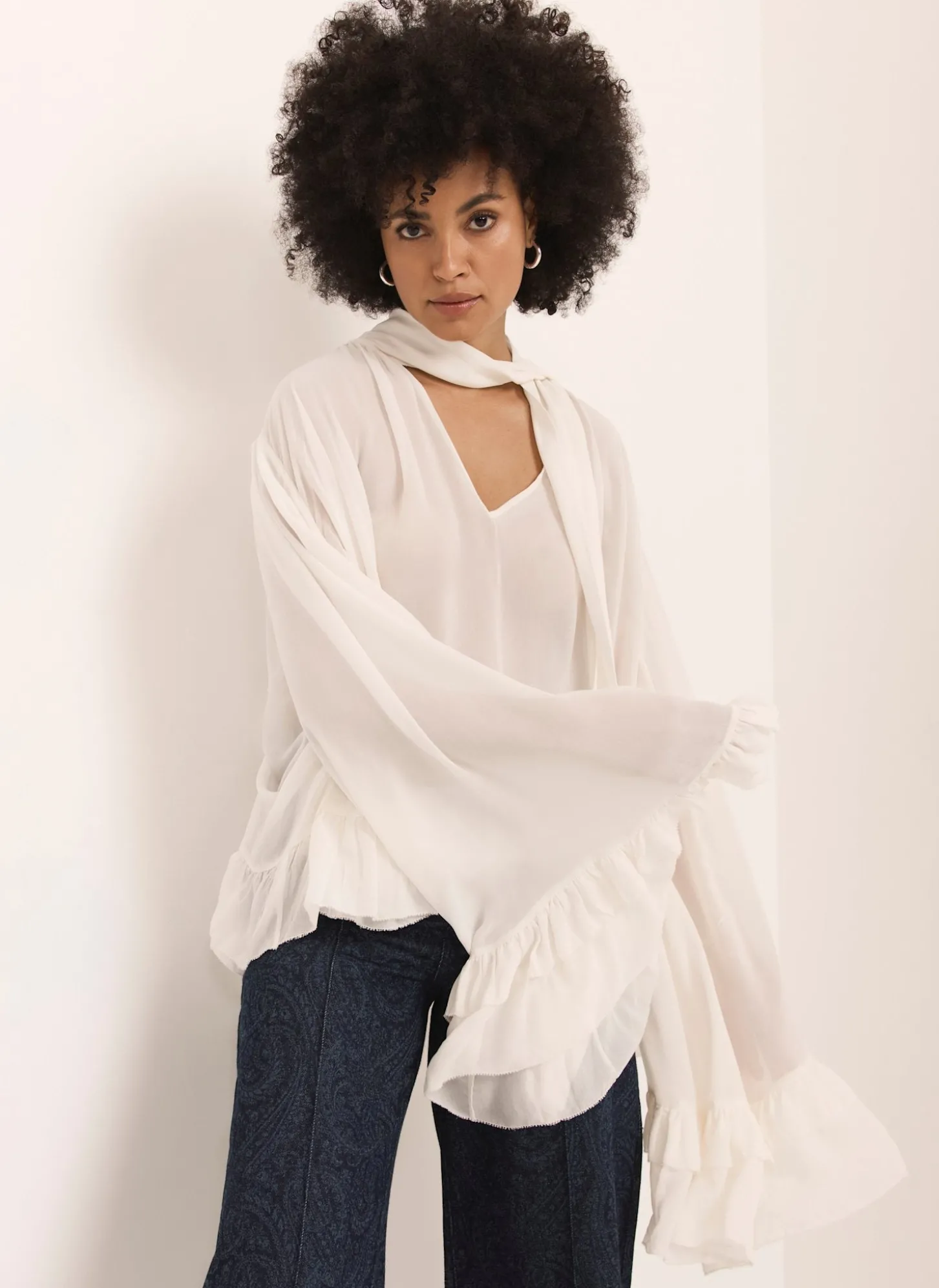 Cream Ruffle Tie Detail Blouse