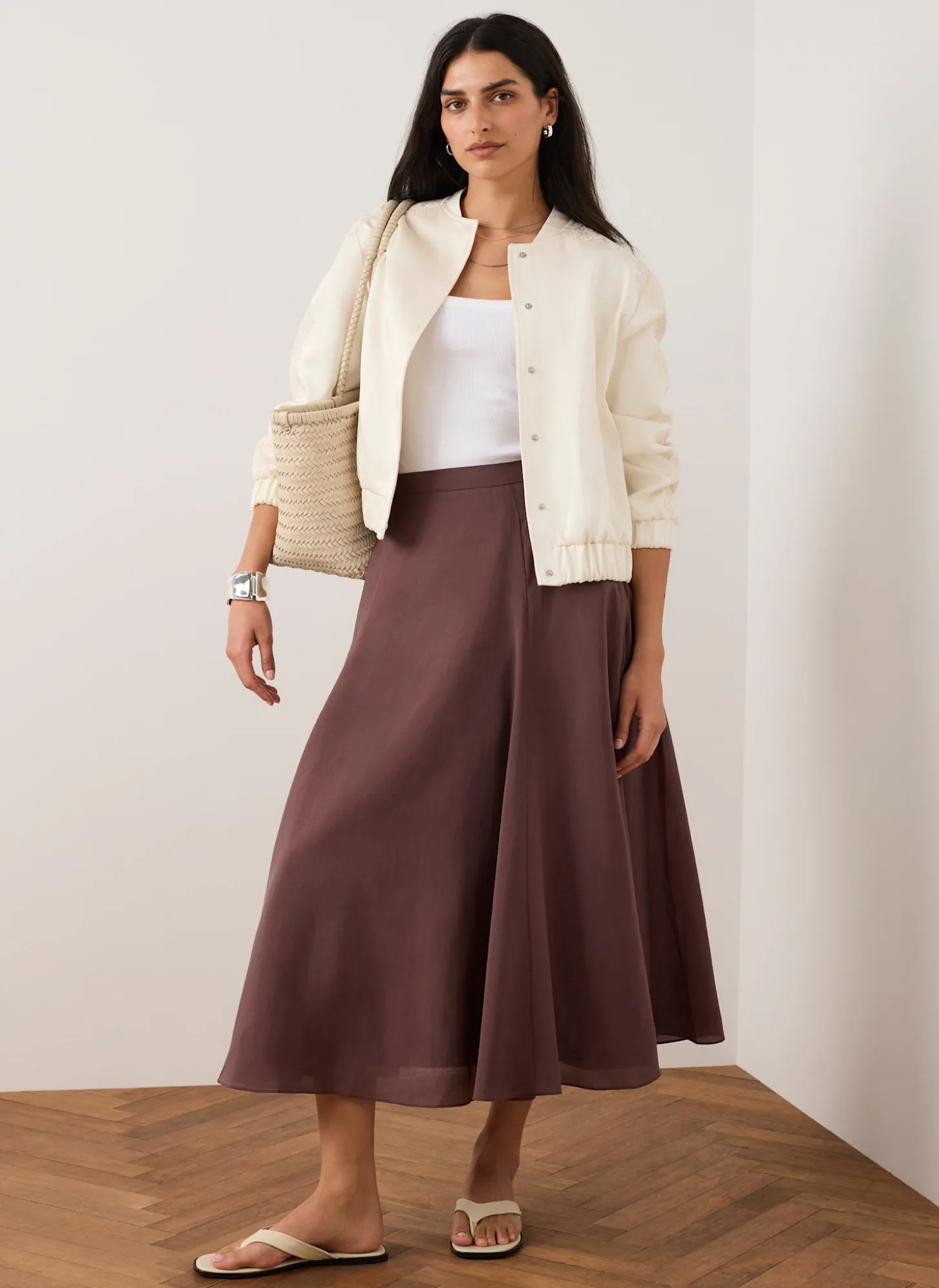 Cream Satin Lace Sleeve Bomber Jacket