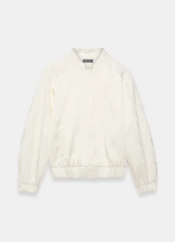 Cream Satin Lace Sleeve Bomber Jacket