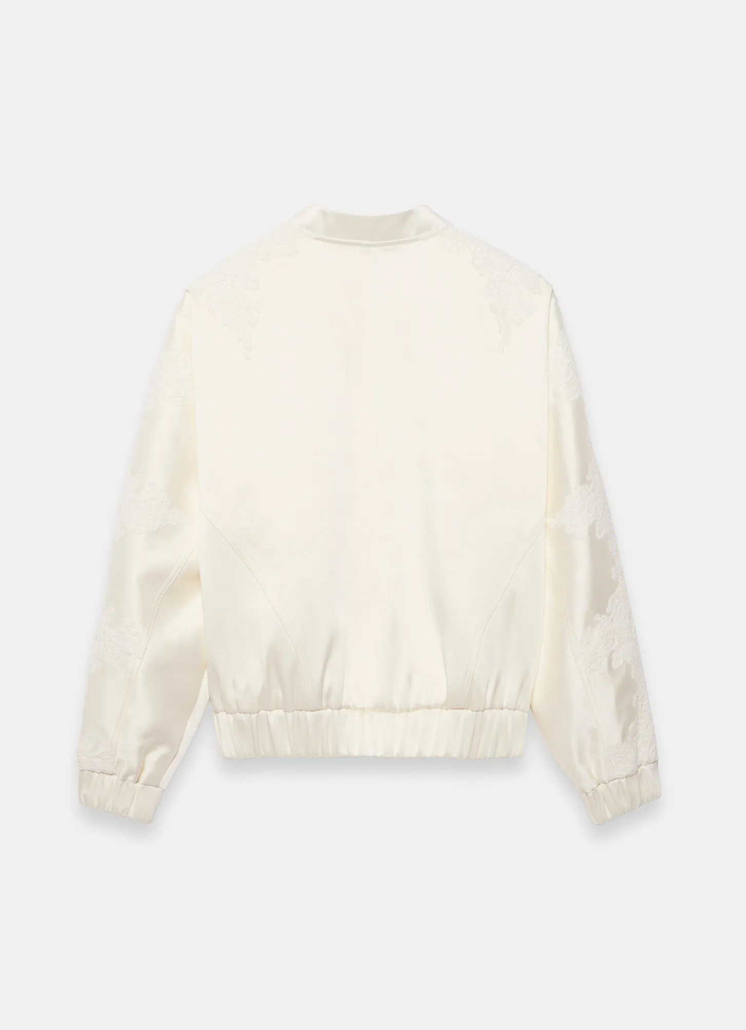 Cream Satin Lace Sleeve Bomber Jacket
