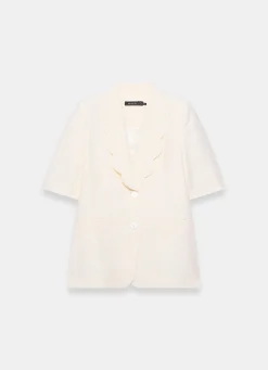 Cream Scallop Front Short Sleeve Blazer