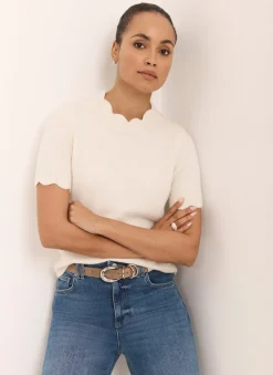 Cream Scallop Knit Top