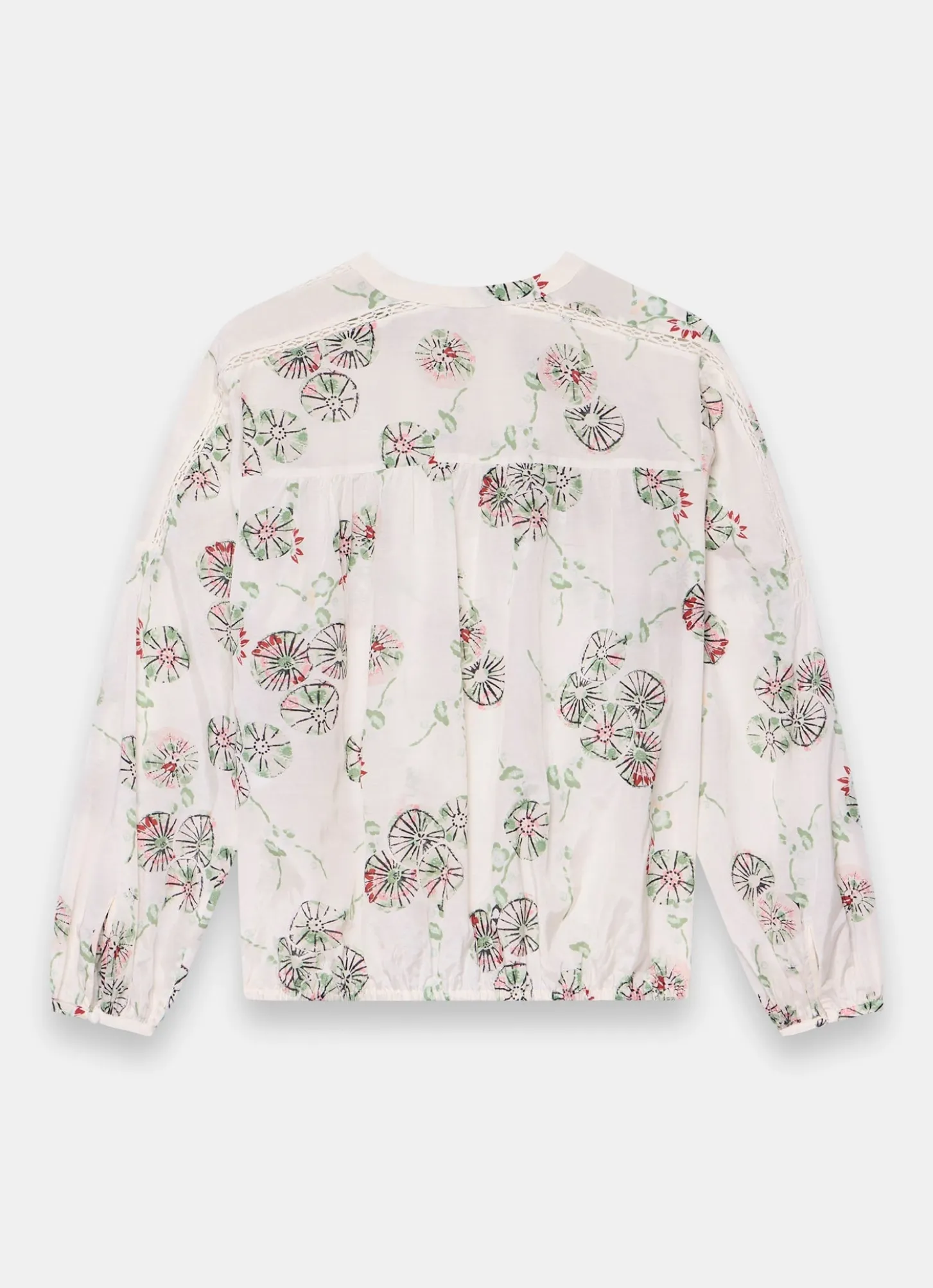 Cream Shirred Printed Blouse