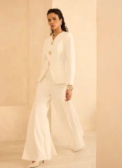 Cream Statement Button Sculpted Jacket