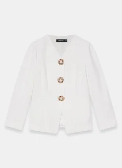 Cream Statement Button Sculpted Jacket