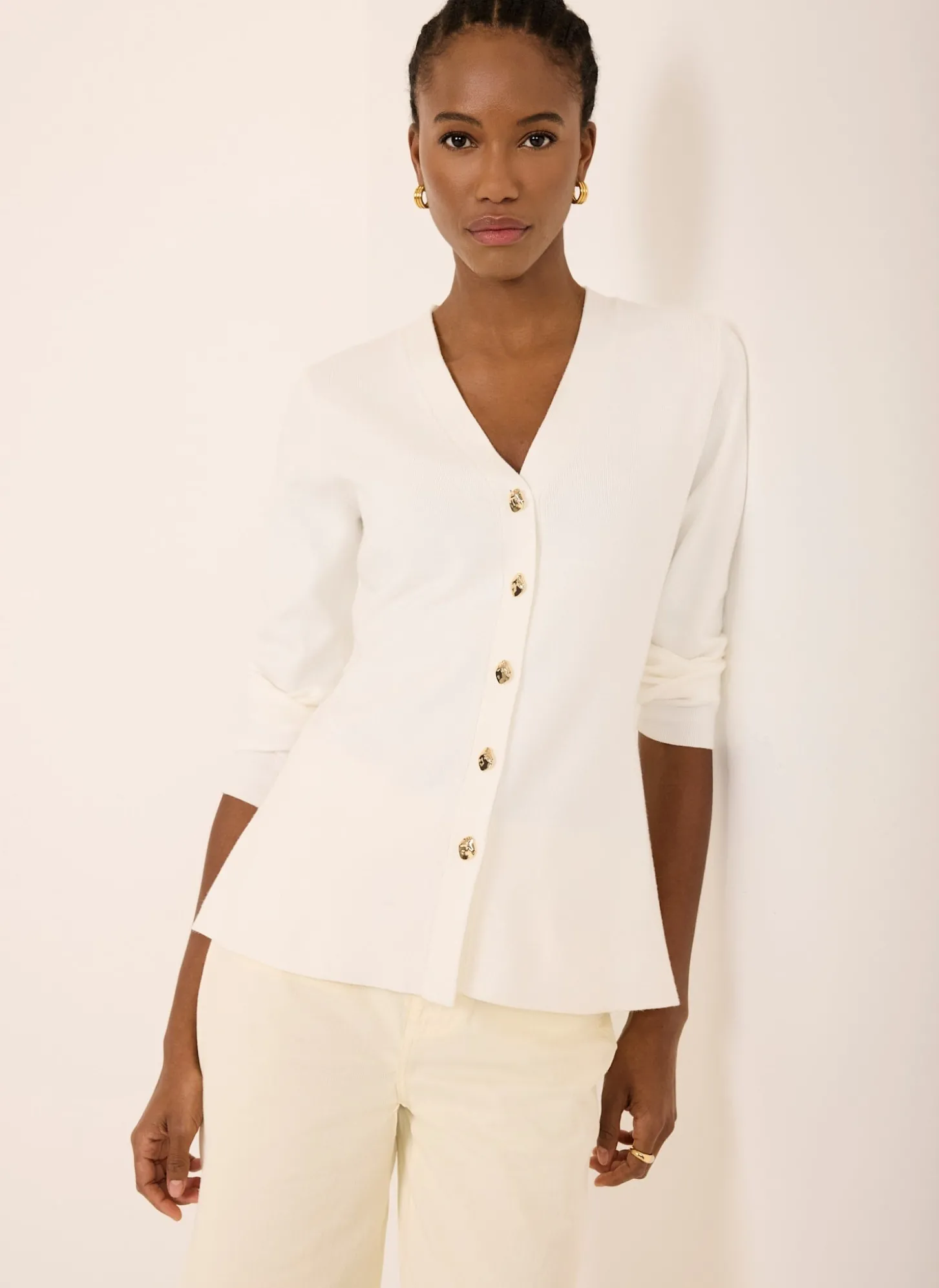 Cream V Neck Longline Cardigan