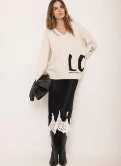 Cream Wool Blend Graphic Love Jumper