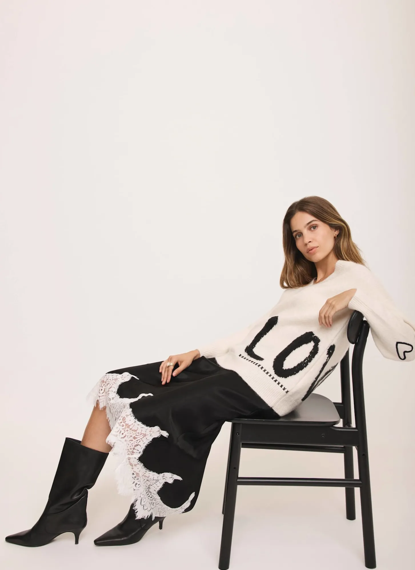 Cream Wool Blend Graphic Love Jumper