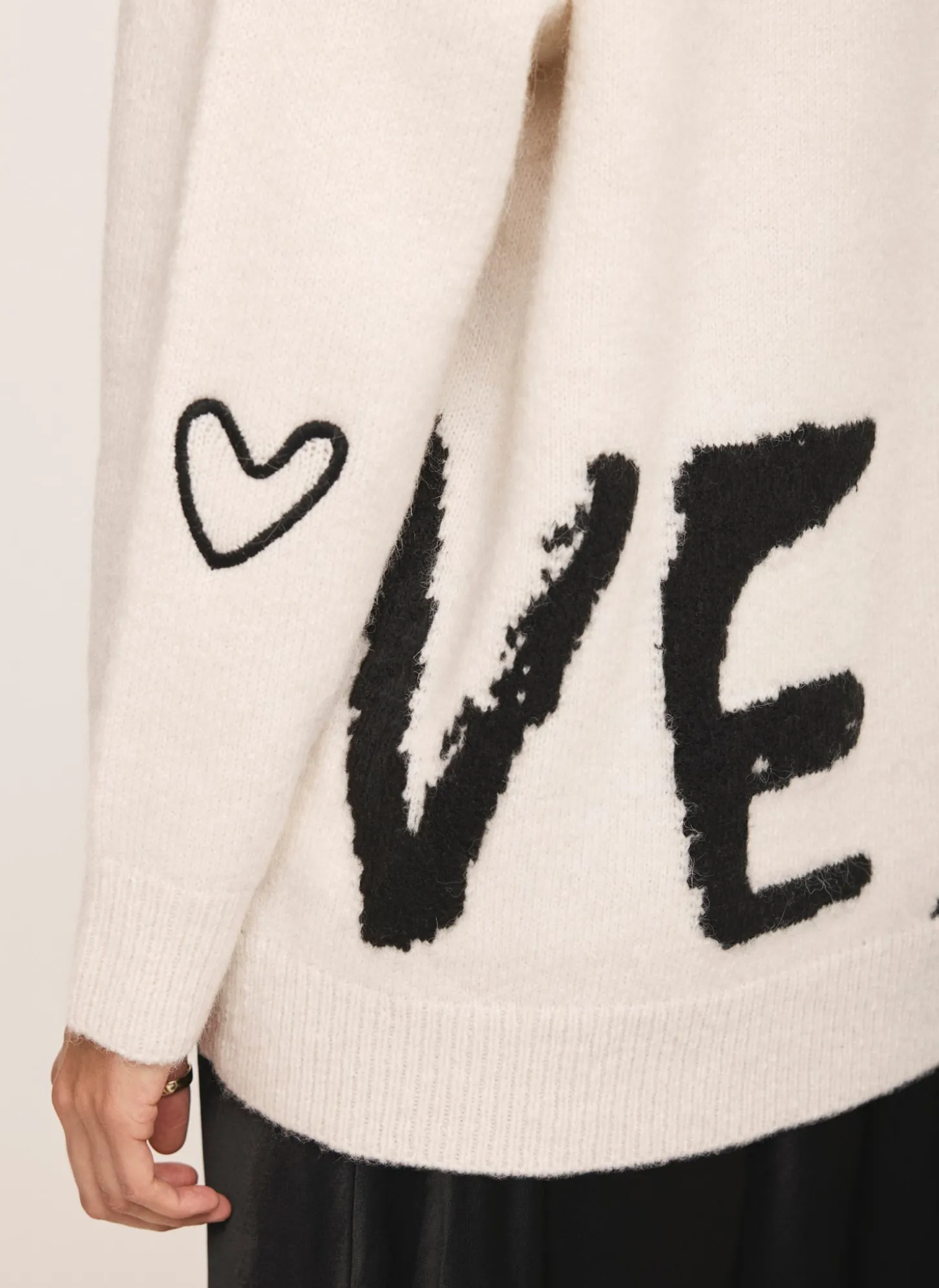 Cream Wool Blend Graphic Love Jumper