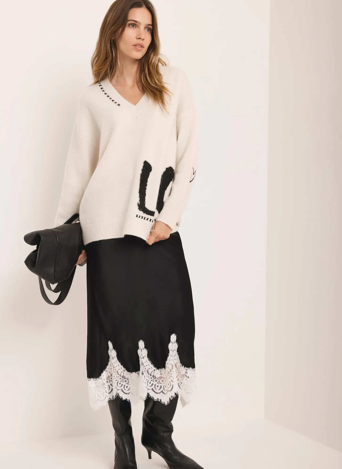 Cream Wool Blend Graphic Love Jumper