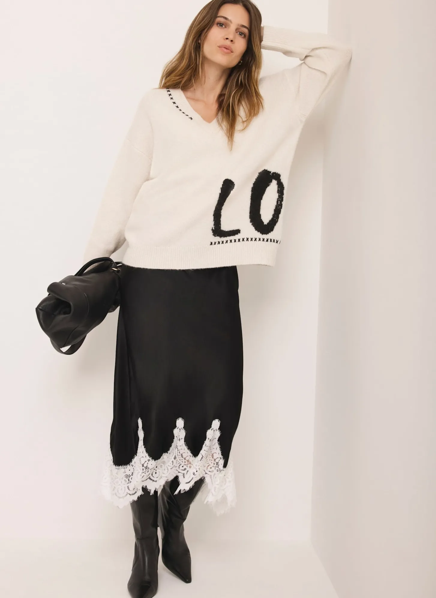 Cream Wool Blend Graphic Love Jumper