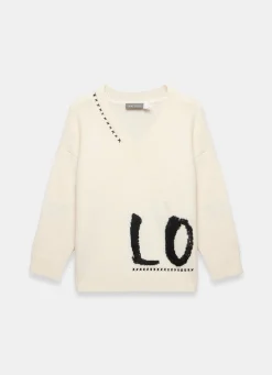 Cream Wool Blend Graphic Love Jumper