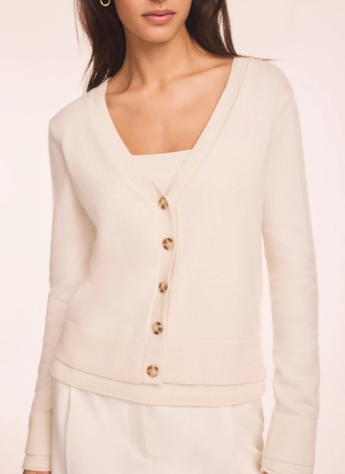 Cream Wool Blend Layered Cardigan