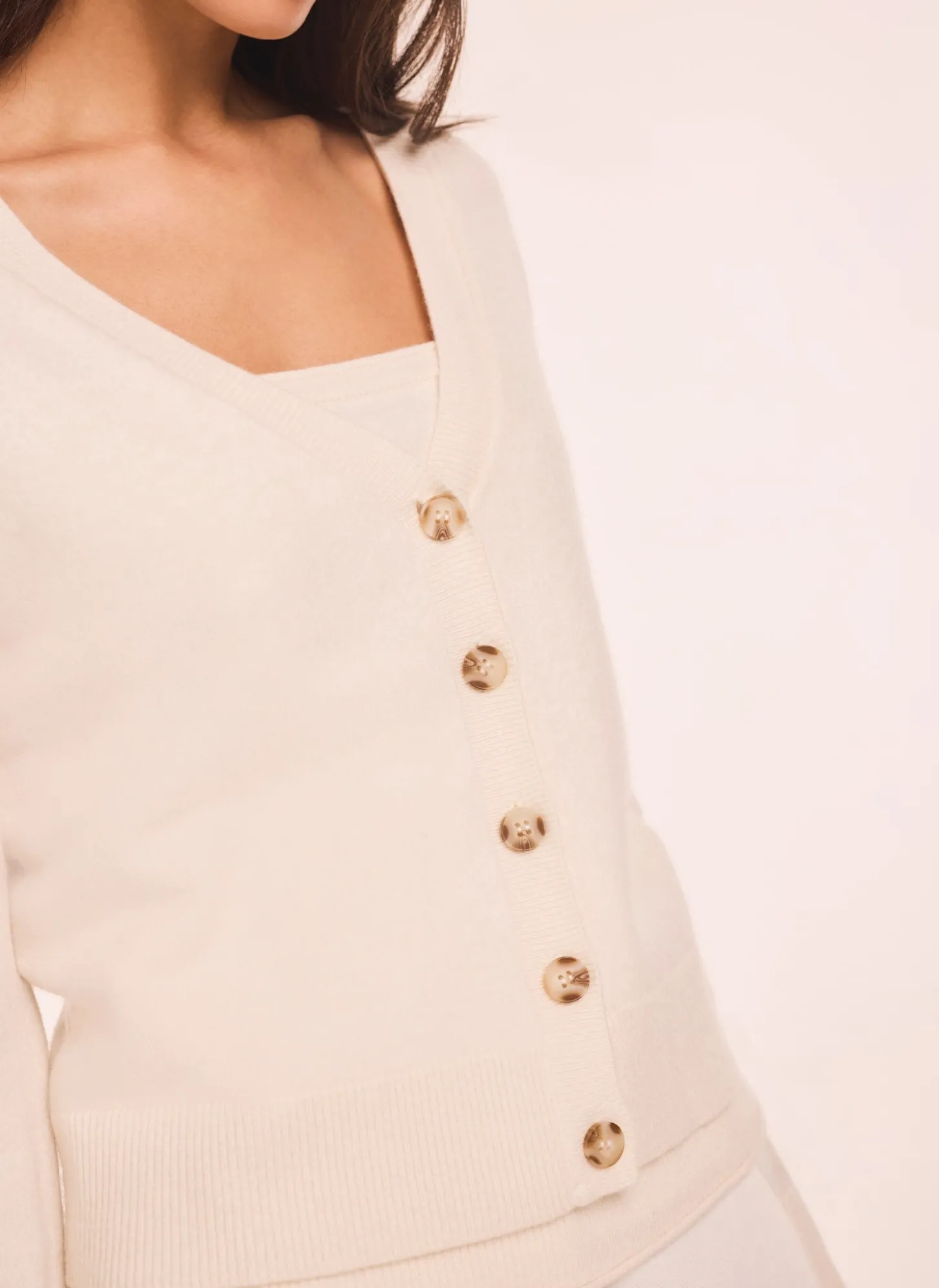 Cream Wool Blend Layered Cardigan