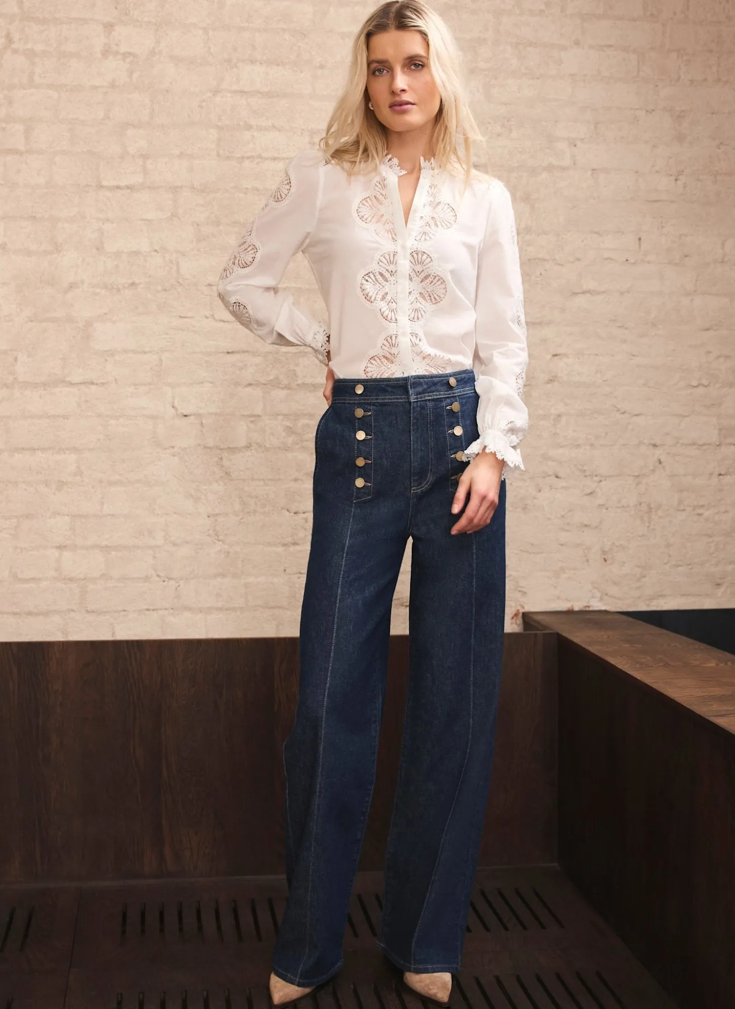 Dark Indigo Button Front Tailored Jean
