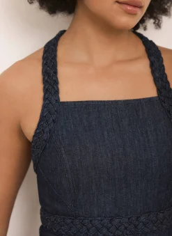 Dark Indigo Denim Halter Midi Dress