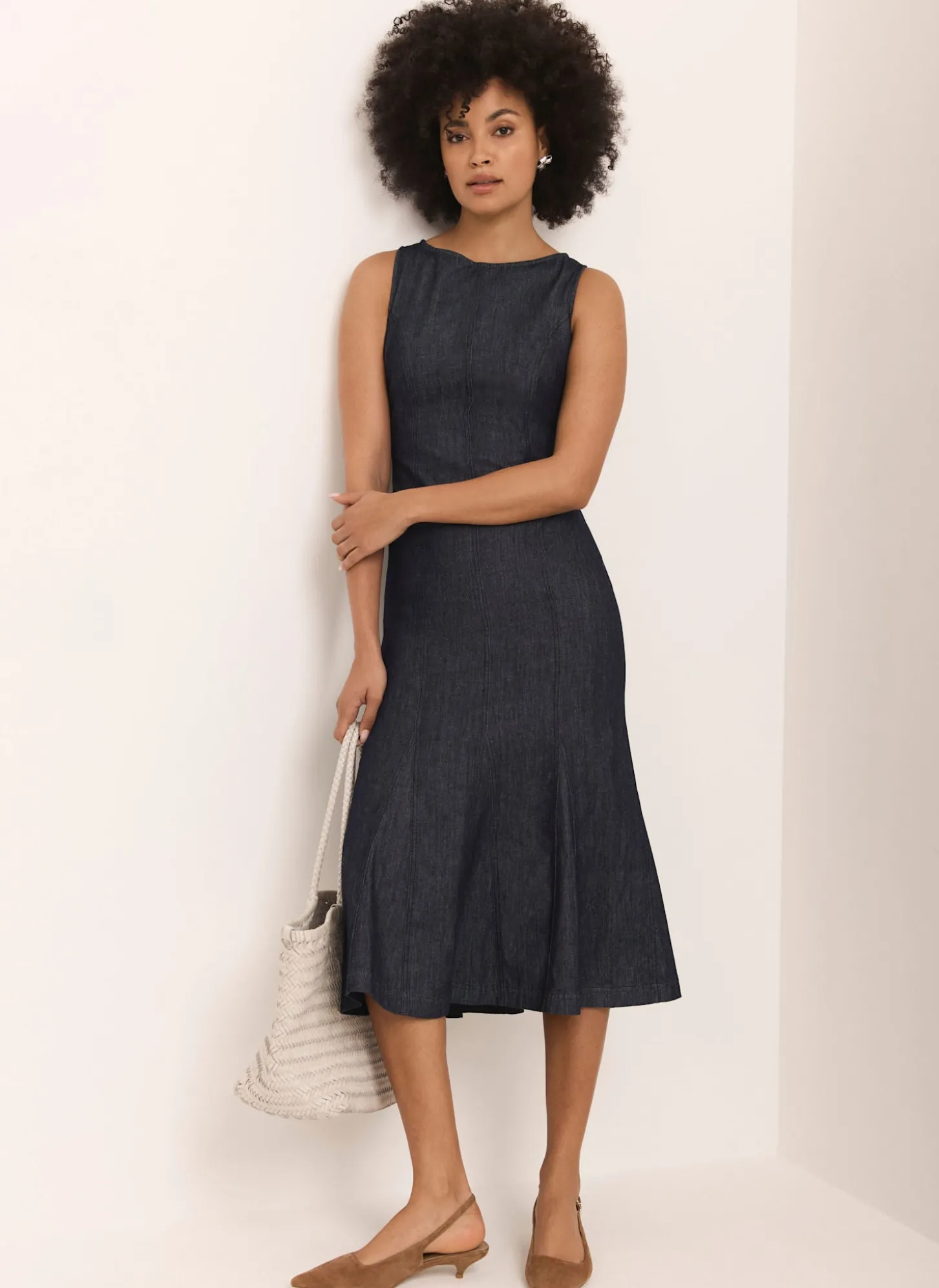 Dark Indigo Denim Midi Dress