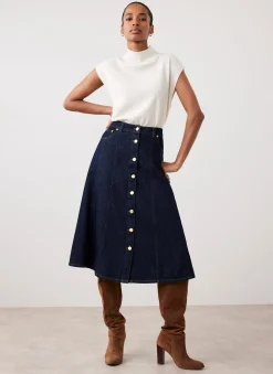 Dark Indigo Denim Midi Skirt