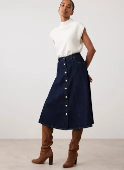 Dark Indigo Denim Midi Skirt