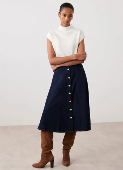Dark Indigo Denim Midi Skirt