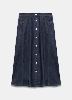 Dark Indigo Denim Midi Skirt