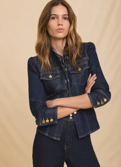 Dark Indigo Puff Sleeve Denim Jacket