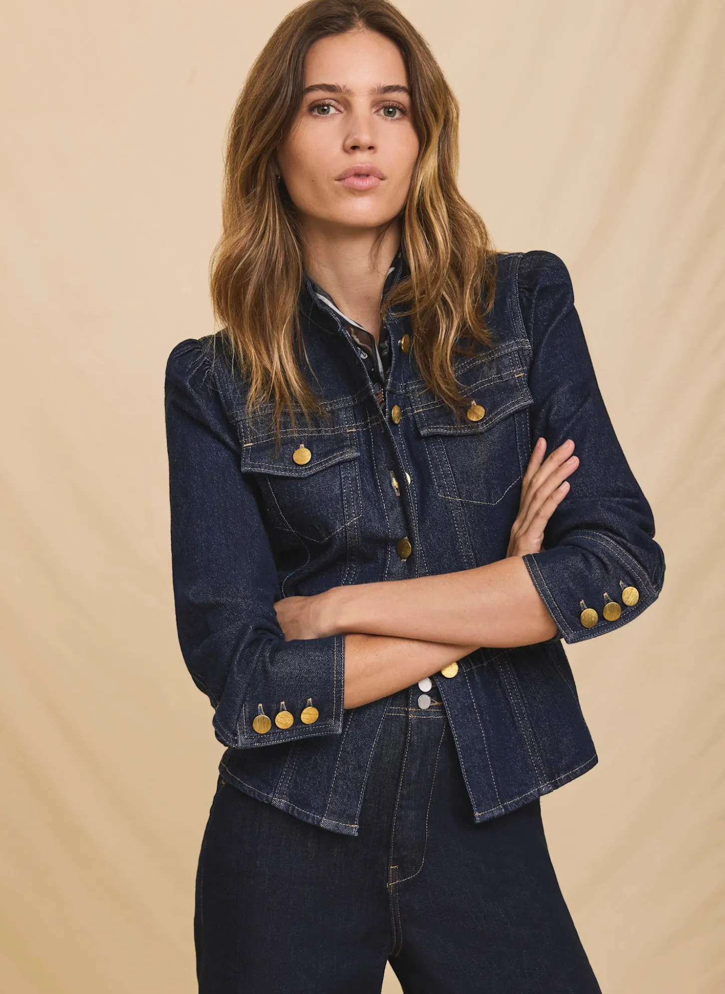 Dark Indigo Puff Sleeve Denim Jacket