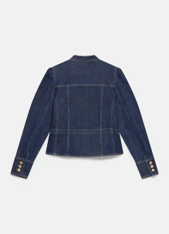 Dark Indigo Puff Sleeve Denim Jacket