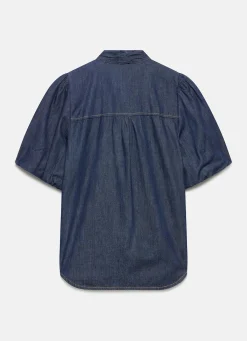Dark Indigo Puff Sleeve Denim Shirt