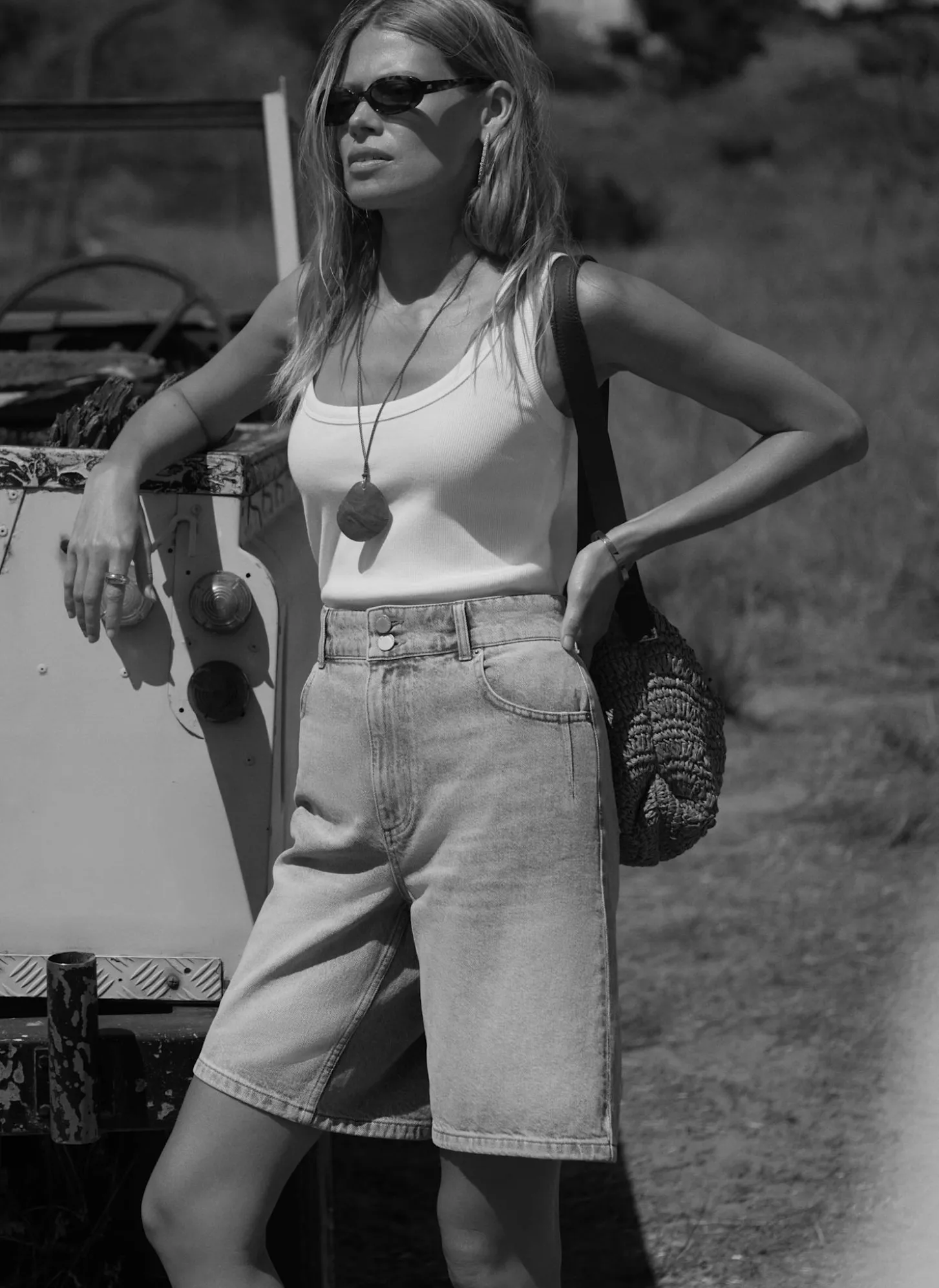 Denim Mid Length Shorts