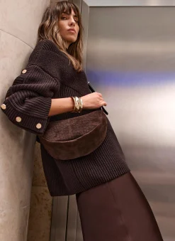 Dolly Brown Textured Suede Scoop Sling Bag