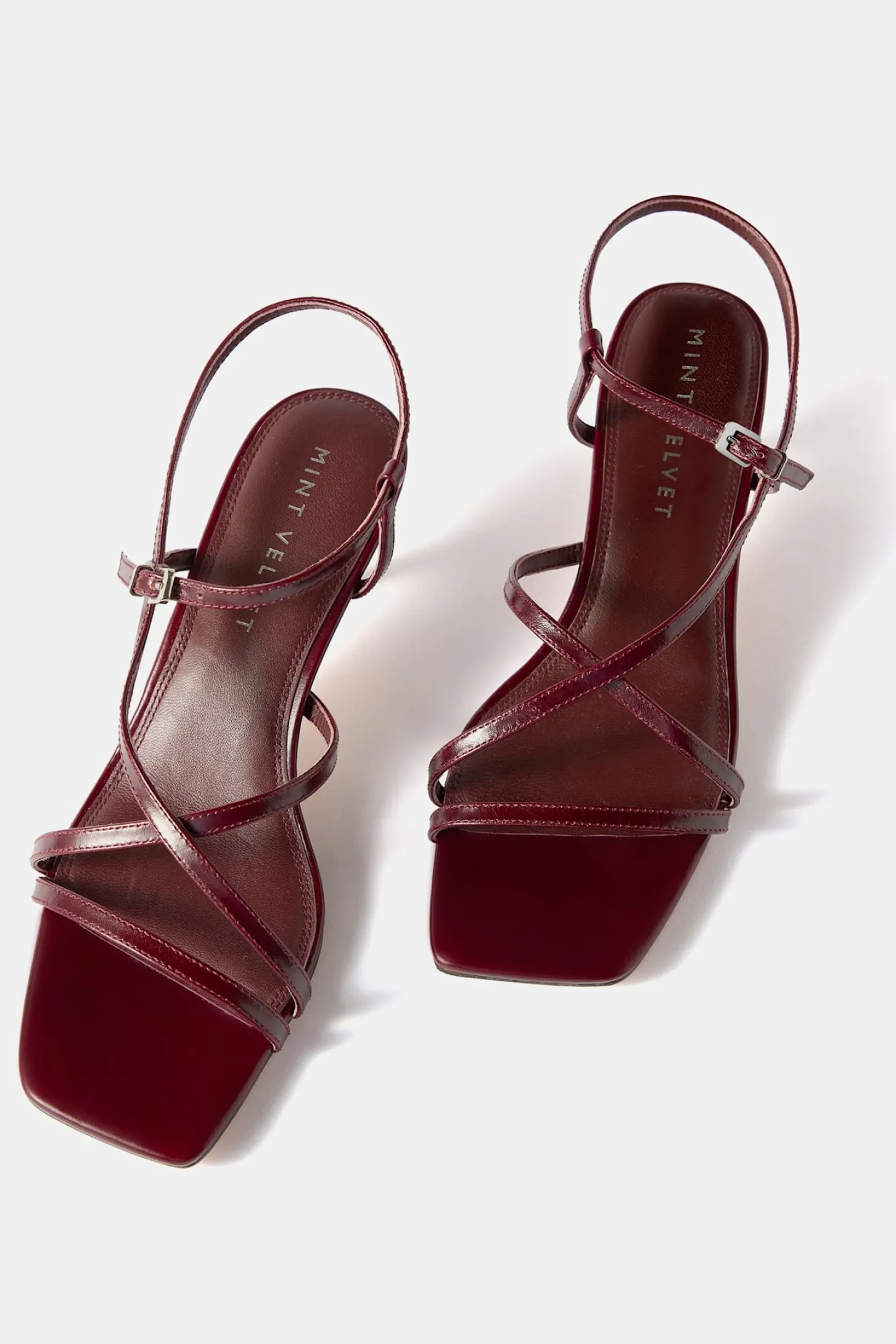 Eli Burgundy Leather Strappy Kitten Heels