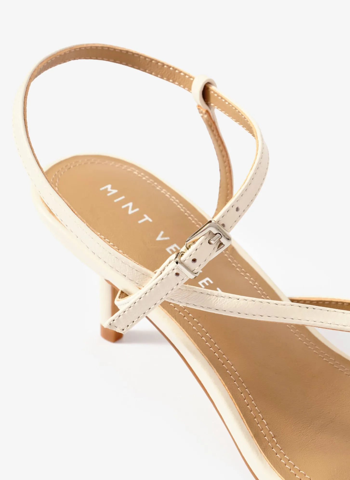 Eli Cream Leather Strappy Kitten Heels