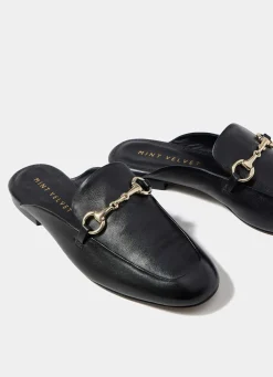 Faye Black Leather Backless Loafers