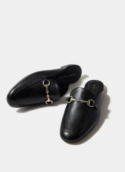 Faye Black Leather Backless Loafers