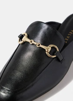 Faye Black Leather Backless Loafers
