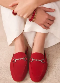 Faye Red Suede Backless Loafers