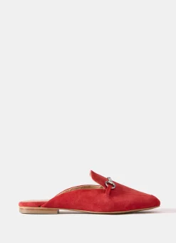 Faye Red Suede Backless Loafers