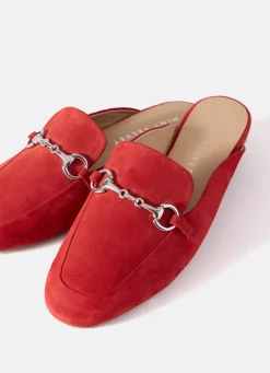 Faye Red Suede Backless Loafers
