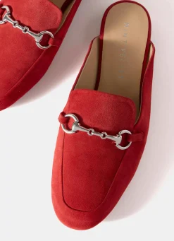 Faye Red Suede Backless Loafers