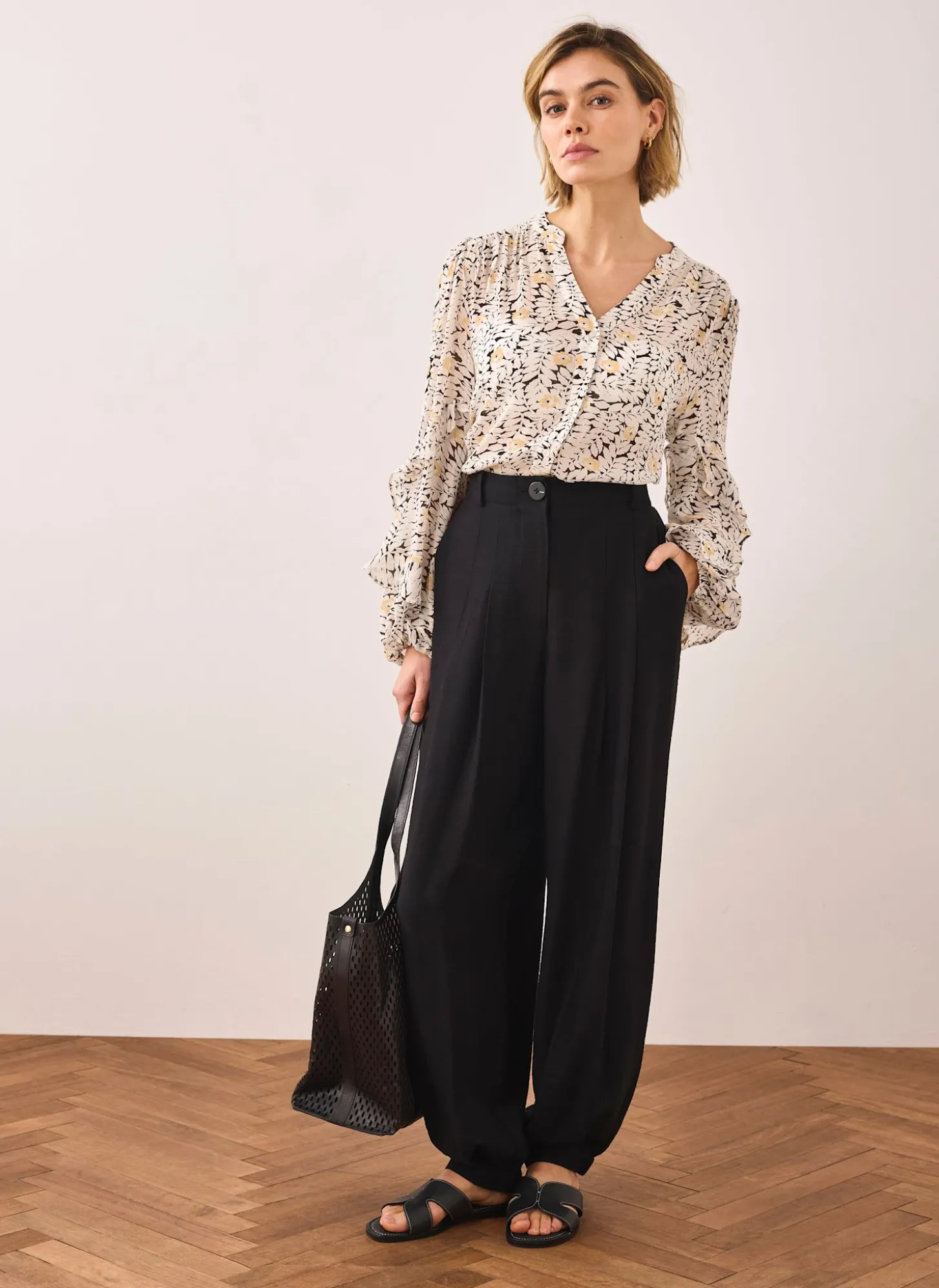 Floral Print Ruffle Blouse
