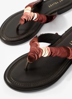 Freya Brown Pearl Detail Flip Flop Sandals