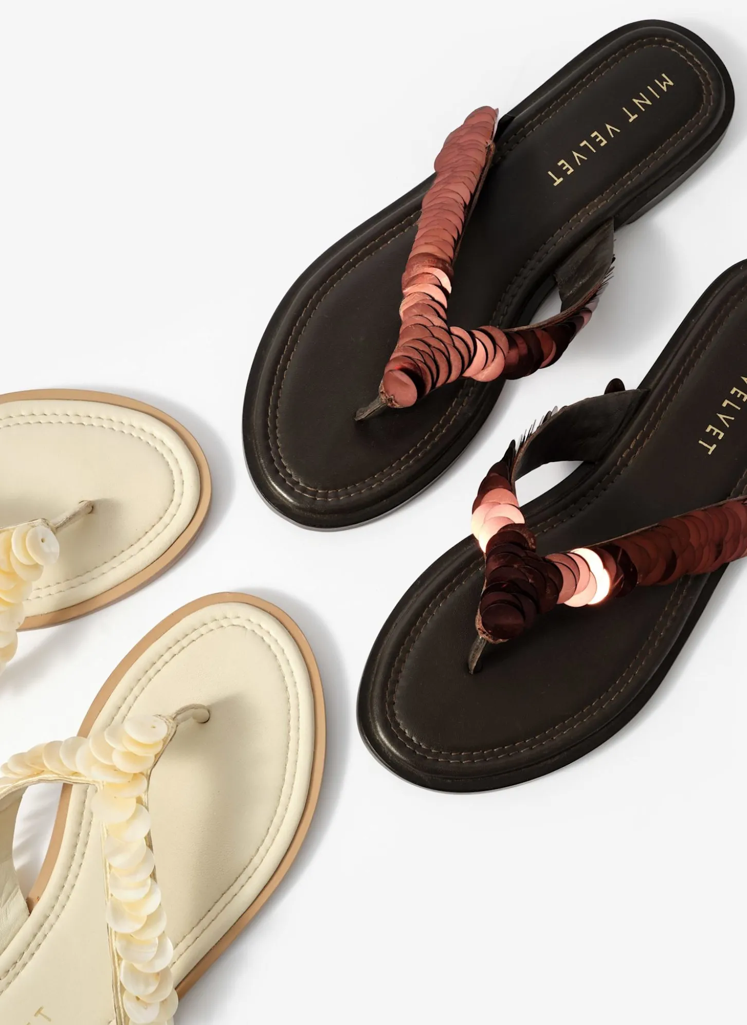 Freya Brown Pearl Detail Flip Flop Sandals