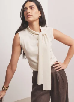 Gold Metallic Knit Tie Neck Top
