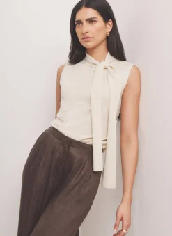 Gold Metallic Knit Tie Neck Top