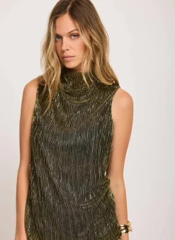 Gold Plisse Top and Balloon Trousers Set
