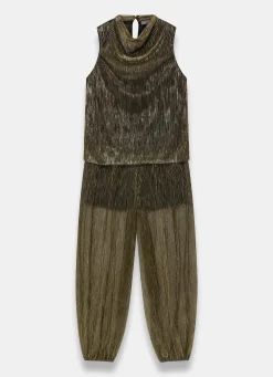 Gold Plisse Top and Balloon Trousers Set