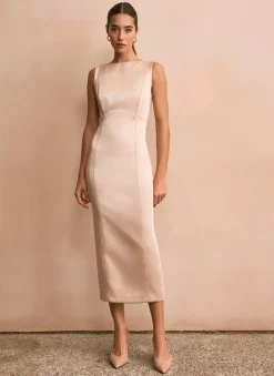 Gold Satin Midi Shift Dress