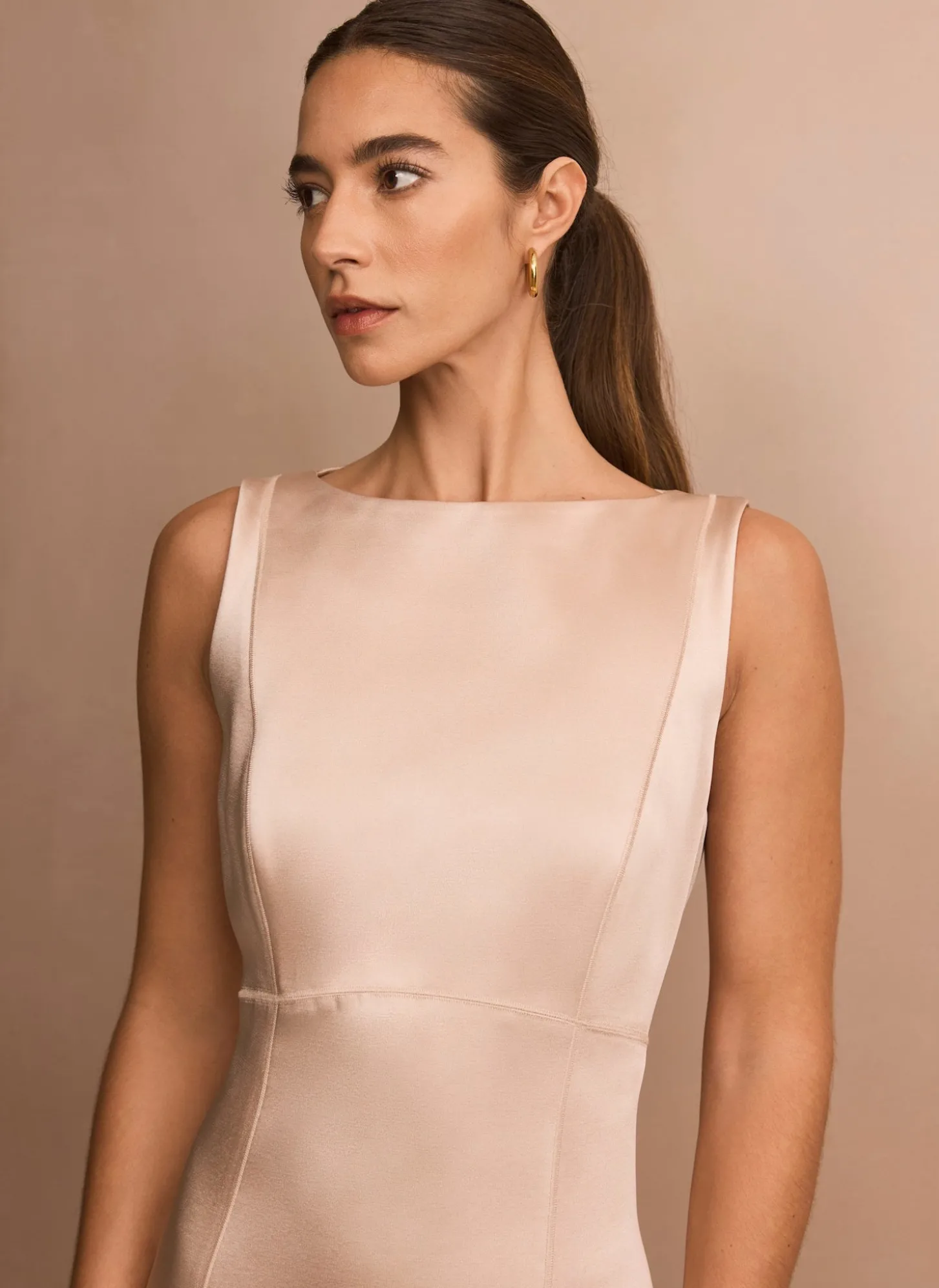 Gold Satin Midi Shift Dress